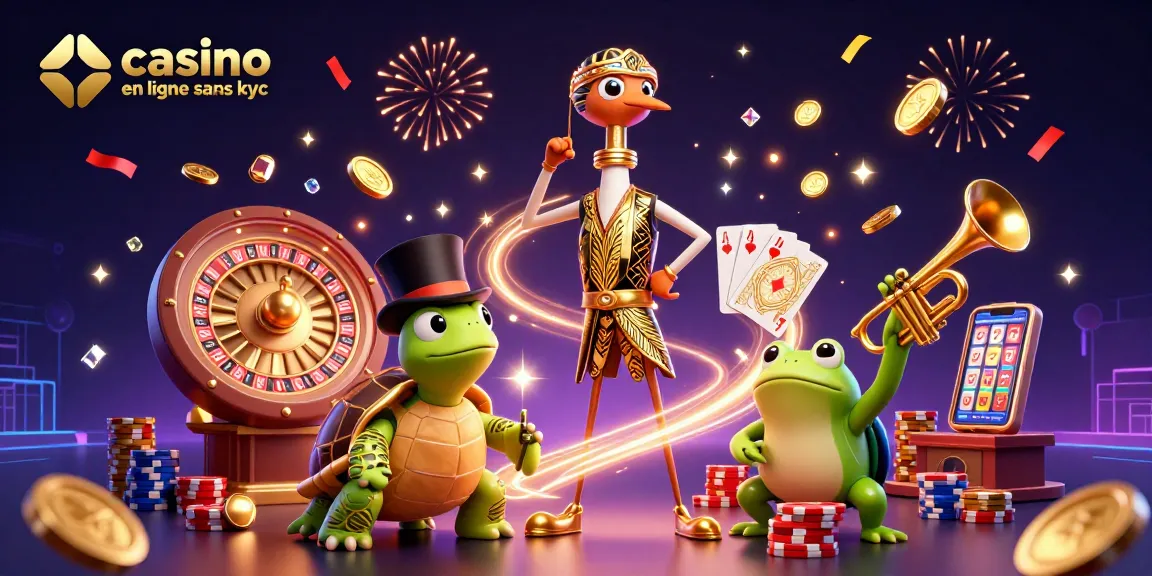 Gagnez gros avec le casino en ligne sans KYC mettant en avant une scène de casino dynamique en 3D.