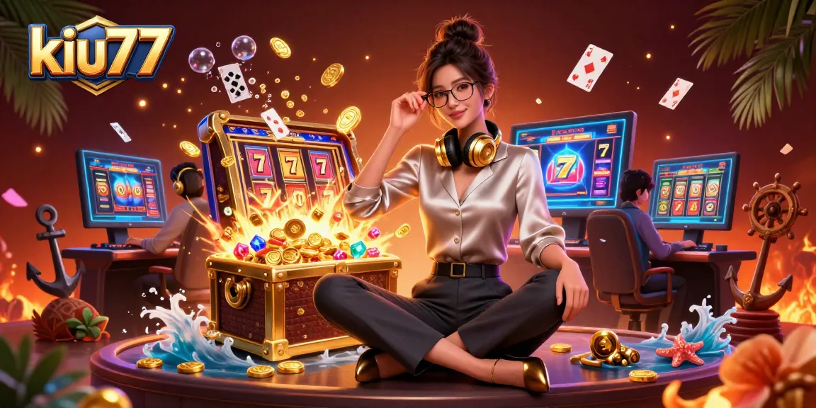 Kiu77 reveals a professional gamer poised for casino success at a dynamic gaming setup.