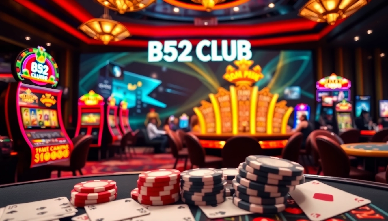 Players enjoying vibrant games at B52 CLUB's online casino with chips and cards.