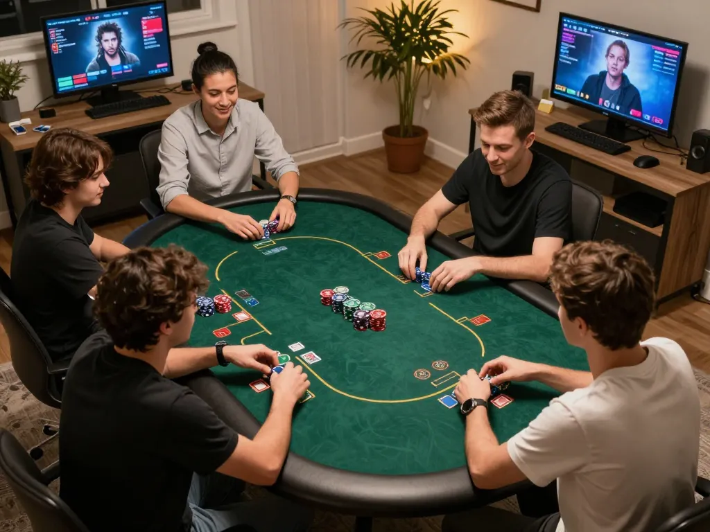 Players enjoy an exciting poker game on RR88, showcasing vibrant online gaming interaction with animated avatars.