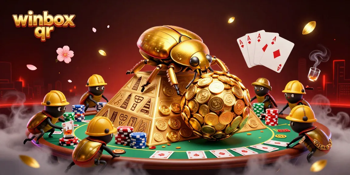 Engage in thrilling action with winbox qr featuring golden beetles and poker elements.