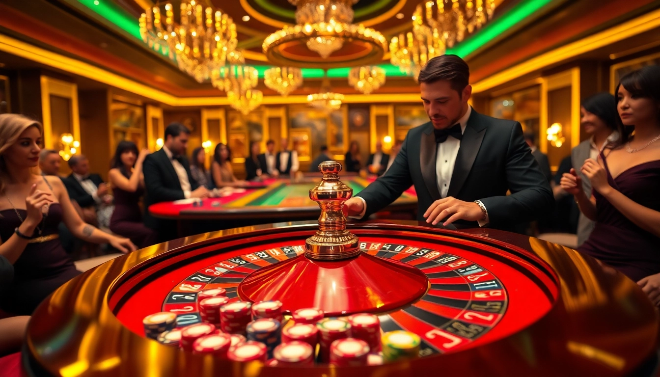 Thrilling roulette action at s666 casino with glamorous players and rich color atmosphere.