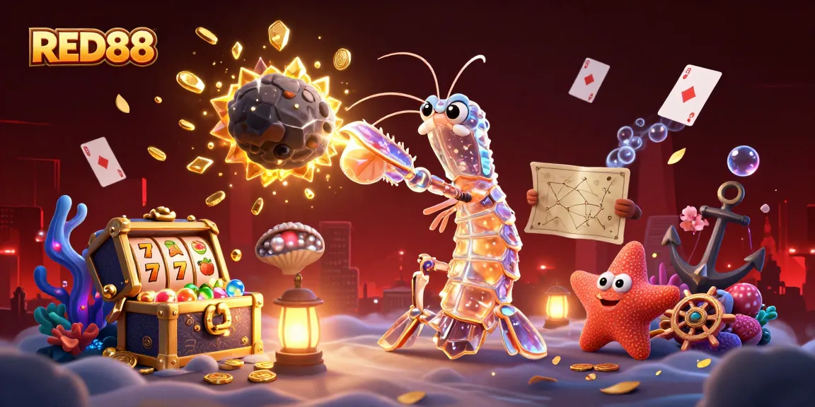 Engage with the excitement of RED88's lively casino scene featuring vibrant slots and treasure bursts.