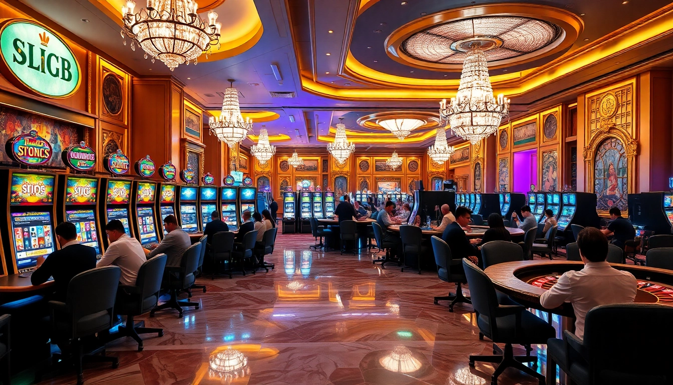 Experience the thrill of slot88 with luxurious machines and lively gameplay in a grand casino setting.