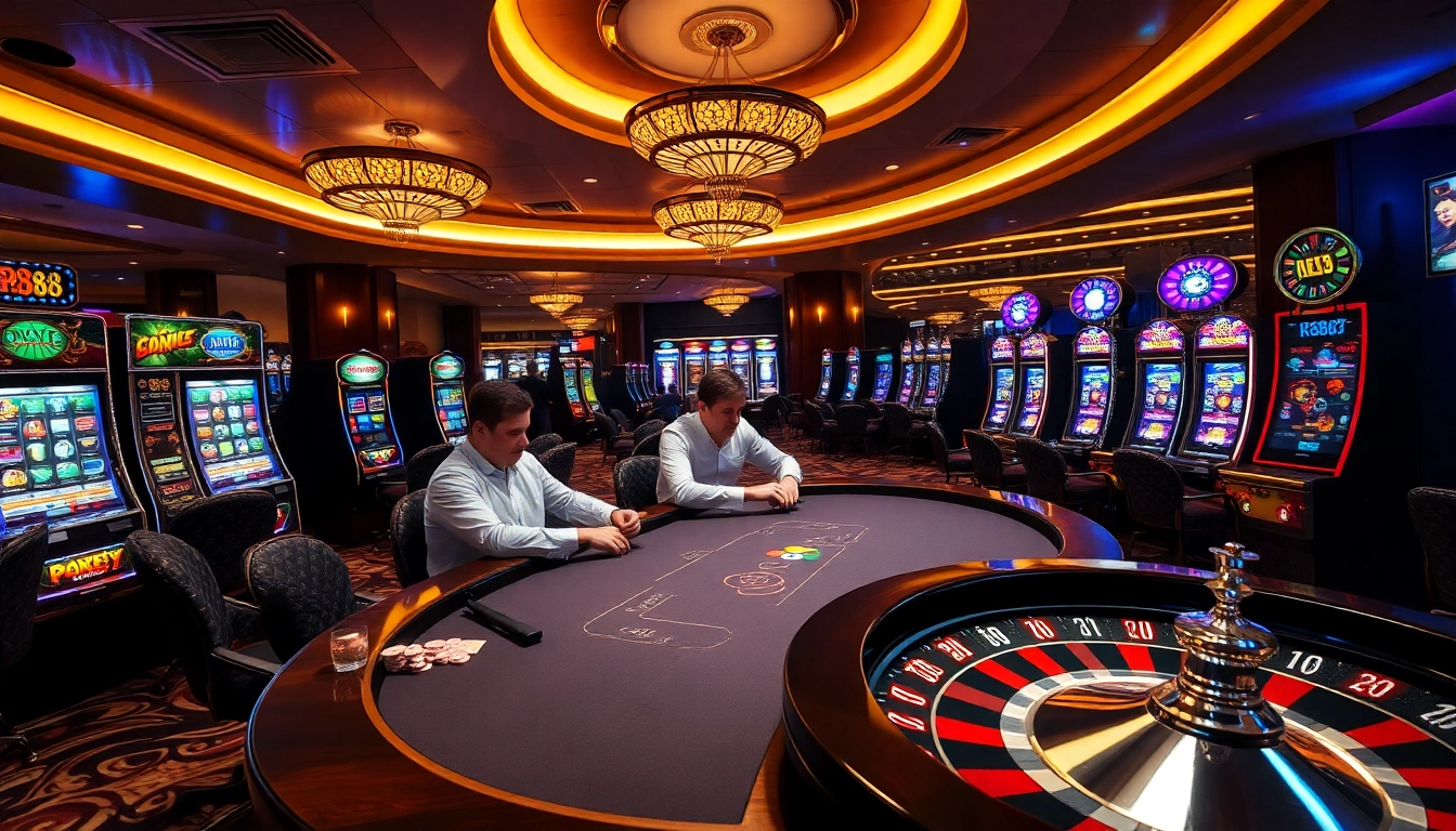 KP88 players enjoying an exciting poker game at a luxurious casino table.
