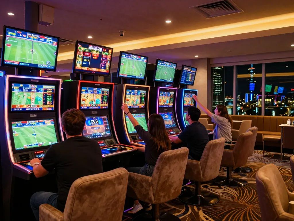Experience thrilling sports betting at GO8 with patrons engaged in live match wagering.