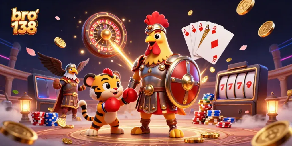 Experience bro 138 with thrilling games and dynamic characters in a vibrant casino scene.