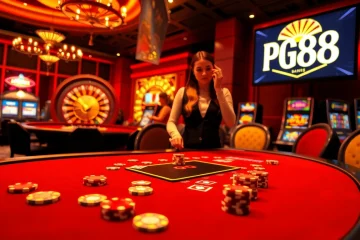 Experience thrilling gameplay at PG88 casino with vibrant poker chips and an elegant dealer.