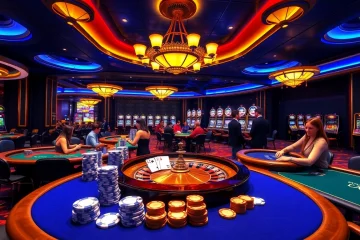 Players enjoying thrilling casino games at j88 with vibrant tables and slot machines.