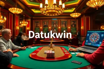 Pemain yang terlibat merencanakan strategi di meja poker mewah di kasino Datukwin, menggambarkan aksi perjudian yang mendebarkan.
