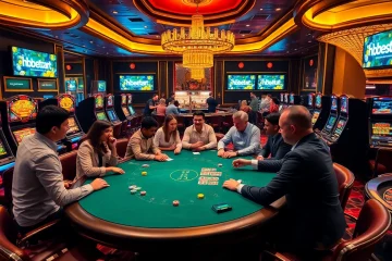 Experience the thrill of gaming with hbbet5.art at a luxurious casino poker table.