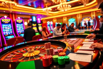 Engaging gamblers at SODO's vibrant casino with roulette and slot machines.