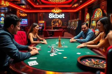 Experience thrilling gaming at 8kbet with vibrant poker chips and dynamic casino tables.