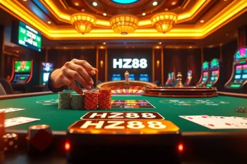 Strategic casino player stacking chips during an HZ88 win at a modern gaming table