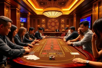 Tài xỉu md5 gameplay with enthusiastic players at a vibrant casino table.