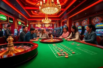 Experience thrilling gameplay at Luckywin casino with vibrant slot machines and strategic poker tables.