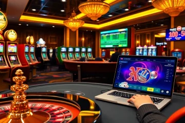 Engaging scene of gamblers at a luxurious casino highlighting xx88csn com slot machines and poker action.