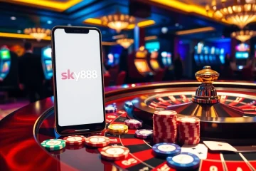 Engaging gamblers at sky888 casino with roulette table and vibrant poker chips
