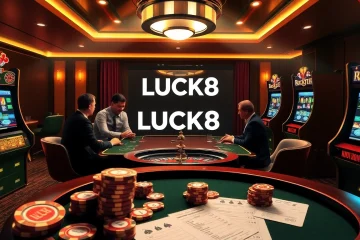 Experience thrilling gaming action at LUCK8 casino, featuring poker, roulette, and vibrant slot machines.